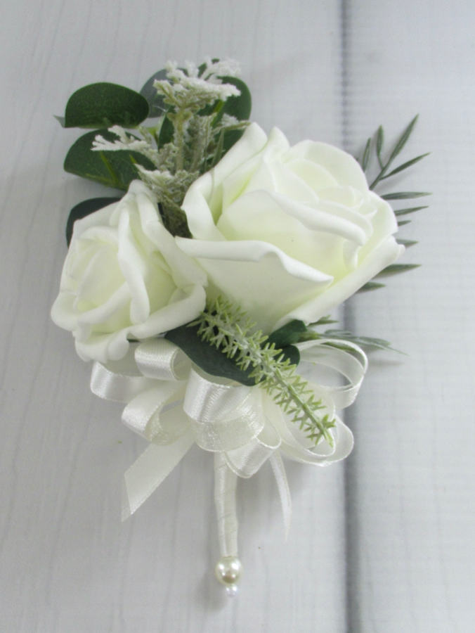 Ivory Rose, Eucalyptus & Fern Corsage for weddings
